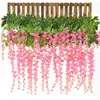 Decorative Flowers Wreaths 12PCS 110cm Long Artificial Fake Wisteria Vine Ratta Hanging Garland Pink Wisterias Silk Flowers String Party Home Wedding Decor 230313