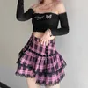 Kjolar lolita tårta mini gotiska japanska harajuku flickor lila rosa rutiga veckade kjol punk söt spets kawaii cosplay costume 230313