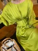 Casual Dresses TWOTWINSTYLE Elegant Solid Dress For Women Slash Neck Lantern Sleeve Sashes Lace Up Midi Dresses Female Spring Clothing 230313