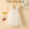 Doopjurken Citgeett Summer Kids Girls Princess Dress Mouwloze Mesh Decoration Dress Suspender Casual Deskleding 230313