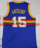 #55 Dikembe Mutombo -tröjor #3 Allen Iverson Jersey #15 Carmelo Anthony Jersey Red Blue White Stitched