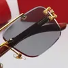 Luxe Man Designer Zonnebrillen voor Vrouwen Mode Frameloze Rechthoek Sunglass UV400 Lenzenvloeistof Houten Herenbrillen Eyelgasses