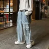 Men's Jeans Y2K Men Vintage Streetwear Korean Baggy Ripped Jeans High Waiste Straight Wide Leg Pants Denim Trousers Joggers Male Clothes 230313