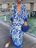 Casual Kleider Frauen Vintage Maxi Kleider Sommer Sexy Tiefem V-ausschnitt Langarm Boho Print Lange Kleider Weibliche Strand Cover Up elegante Robe 230311