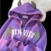 Herrtröjor tröjor hiphop mörk bat vinge djävul horn gotisk zip upp hoodie jacka män kvinnor överdimensionerade tröja kawaii kläder haruku vinter y2k w0313