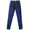Kvinnor jeans denim byxor höst vinter för kvinnor hög midja mager varm tjock elastisk plus storlek stretch sammet 230313