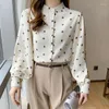 Camicette da donna a maniche lunghe Colletto rovesciato Camicetta da donna Office Lady Polka Dot Camicie casual 2023 Primavera Autunno Moda Business Top