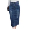 Jupes Jupe longue en jean Vintage bouton taille haute crayon noir bleu Slim femmes jupes grande taille dames bureau Sexy jean Faldas 230313