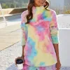 Felpe con cappuccio da donna Felpa con stampa tie-dye moda Donna Felpa con cappuccio in caldo pile felpato Colletto con cerniera allentato casual Streetwear Manica lunga morbida