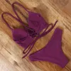 Simkläder sexig bikini Set Women Swimsuit Push Up Spets Up Solid badkläder baddräkt Kvinnlig strand slitage thong djup v låg midja biquini 230313