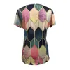 Blouses-shirts voor dames Vintage Fashion Shirt Women Elegant Round-Neck Patchwork Retro Print Korte mouwen Warm Blouse Tops #Y10