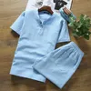 Männer T-Shirts Leinen Kurzarm T-shirt Shorts 2Pcs Männer Baumwolle Leinen Kausalen Anzug Für Männliche Sommer Frühling Herbst 230313