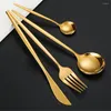 Dinnerware Sets Stainless Steel Gold Set Kitchen Green Cutlery Knife Fork Spoon Flatware Bright Light