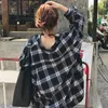 Femmes Blouses Chemises Classique Rétro Plaid Motif Femmes Blouse Style Coréen Lâche Casual Noir Revers Chemise À Manches Longues 230313