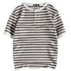 Męskie koszulki Henry Neck Striped krótko-rękawowe T-shirt Koszulka Sea Soul Domowa koszula na pół rękawie TEE TEE SHIRT 102 230313