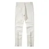 Mäns jeans harajuku baksida blixtlås hål rippade vita jeans byxor herr rak tvättade retro överdimensionerade streetwear casual denim byxor 230313