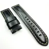24mm Black Waxy Calf Leather Band Strap Fit For PAM Luminor Radiomir Wirst Watch