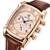 Polshorloges rechthoek horloge chronograaf Mens kalender waterdicht 30m echte lederen band luxe kwarts A513