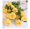 Couronnes de fleurs décoratives 10pcs / lot Artificielle Latex Jaune Rose Faux Fleur De Mariage Pographie Bouquet Saint Valentin Cadeau Maison Jardin el Décoration 230313