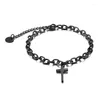 Charm Bracelets 18 5cm Fashion Cross Stainless Steel Bracelet For Men Women Rolo Chain Faith Christ Jesus Casual Male Boy Jewelry