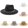 Wide Brim Hats Sun Hat Women Silver Chain Summer Straw Flat Top Outdoor Leisure Seaside Sunshade Beach Wholesale