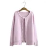 Kvinnors stickor 2023 Ladies Spring Autumn Plus Size Knittröja för kvinnor stor ärm Slim Elastic Bead Pink Cardigan 4xl 5xl 6xl