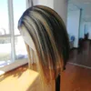Markera färg spetsens front peruk 150% densitet brasiliansk remy mänskliga hår peruker del blond kort bob