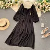 Casual klänningar woherb chic elegant fyrkantig krage maxi klänning kvinnor solid chiffon puff hylsklänningar koreanska mode vintage ruffle vestidos 230311