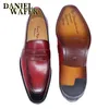 Luxury Men Penny Loafers äkta läderslip på Red Black Casual Business Dress Shoes Mens Wedding Party Office Fashion Shoes