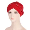 Abbigliamento etnico Donne musulmane Treccia Cappello turbante Diamante islamico Trecce Foulard Cofano Femme Musulman Pronto da indossare Hijab Cappelli Copricapo