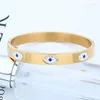 Bangle 8MM Devil's Eye Crystal Cuff For Woman Girl Stainless Steel Bracelet Wristband Charm Fashion Jewelry