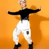 Bühnenkleidung Jazz Dance Kostüm Mädchen Kleidung Schwarze Tops Weiße Cargohosen Lange Ärmel Hip Hop Kleidung Kinder Straße BL7001