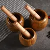 Pestle Pugging Mill Grinding Bowl Masher Wooden Spice Grinder Manual Garlic Pepper Press Ginger Crusher Herb Spices Grinder Set Kitchen Gadgets