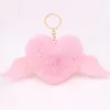 Coeur ailes amour boule de cheveux porte-clés pendentif sac en peluche fille ornements voiture pendentif Llaveros Mujer Pom Pom porte-clés accessoires