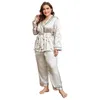 Dames slaapkleding 5xl groot formaat Satin Women's Cardigan Gedrukt gewaad met lange broekpyjama's Set Loose Conjuntos Feminino Elegante Ladies Suits 230314