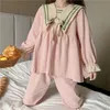Damen-Nachtwäsche, Prinzessinnen-Karo-Pyjama-Set, süße, durchgehende Nachtwäsche für Damen, Baumwolle, Retro-Soft-Pyjama, Damen-Soft-Mode-Homewear 230314