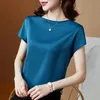 T-shirt feminina Summer Camisetas de seda de moda coreana para mulheres Tops de cetim vintage para mulheres Mangas curtas Escritório verde solto Camisas Lady 230314