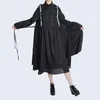 Casual Dresses Streetwear Club Punk Style Loose Autumn Winter Women Chiffon Midi kjol Drawstring midjecirkel PLESTED RUFFFE DRESS