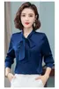 Women's Blouses Shirts Elegant bright color bow satin silk women shirt blouse long sleeve fashion korean office ladies work basic female tops 230314