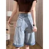 Shorts femininos de cintura alta casual perna larga de cinco pontos Pant Butão de estilo coreano liso e solto de calça denim 230314