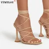 Sandaler Kvinnor Summer Ankle Strap Sandaler Ladies Thin High Heels Party Dress Shoes Female Fashion Sexig kvinna Square Toe Stripper klackar 230314