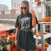 T-shirt da donna Leopard Graphic Lavaggi T-shirt lunga sbiadita Donna Estate Cotone Vintage T-shirt Top Femme Camicie Camicia ampia Tshirt 230314