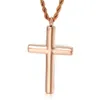 Classic Cross Necklace Pendant Stainless Steel Smooth Polished Crucifixion Jewelry For Women Mens Rope Chain 3mm 24'' Rose Gold