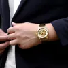 Нарученные часы мужчины Dragon Watch Автоматические механические наручные часы Роскошная золотая сталь черные золотые часы светящиеся мужские скелеты капля Reloj