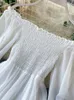 Casual Dresses LY VAREY LIN Spring Autumn Women Elegant Holiday Puff Sleeve Slash Neck Off Shoulder Smocked White Chiffon 230313