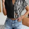 Designer Summer Womens Chemises Nouveau Double Contraste Imprimé Bouton Cardigan Blouses Mode Chemise À Manches Courtes Tops