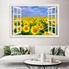 Adesivi murali One Piece Natura Giallo Girasole Paesaggio Moderno Adesivo Decal PVC Carta da parati 3D Finestra Vista Arredamento camera da letto