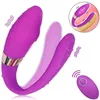 Vibratori Telecomando senza fili Doppi vibratori per coppia Dildo indossabile Stimolatore del clitoride a forma di U Stimolatore del punto G femminile Giocattoli del sesso 230314