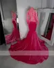 Pink High Neck Evening Dresses For Black Girls 2023 Sparkly Sequined Long ärmar Plus Size Birthday Party Mermaid Prom -klänningar 322