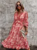 Casual Dresses Msfilia Sexy V Neck Floral Dress Ladies Butterfly Sleeve High Waist Casual Print Dresses For Women Summer Chiffon Dress 230313